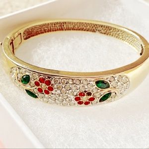 Gold tone Pave Floral Bangle